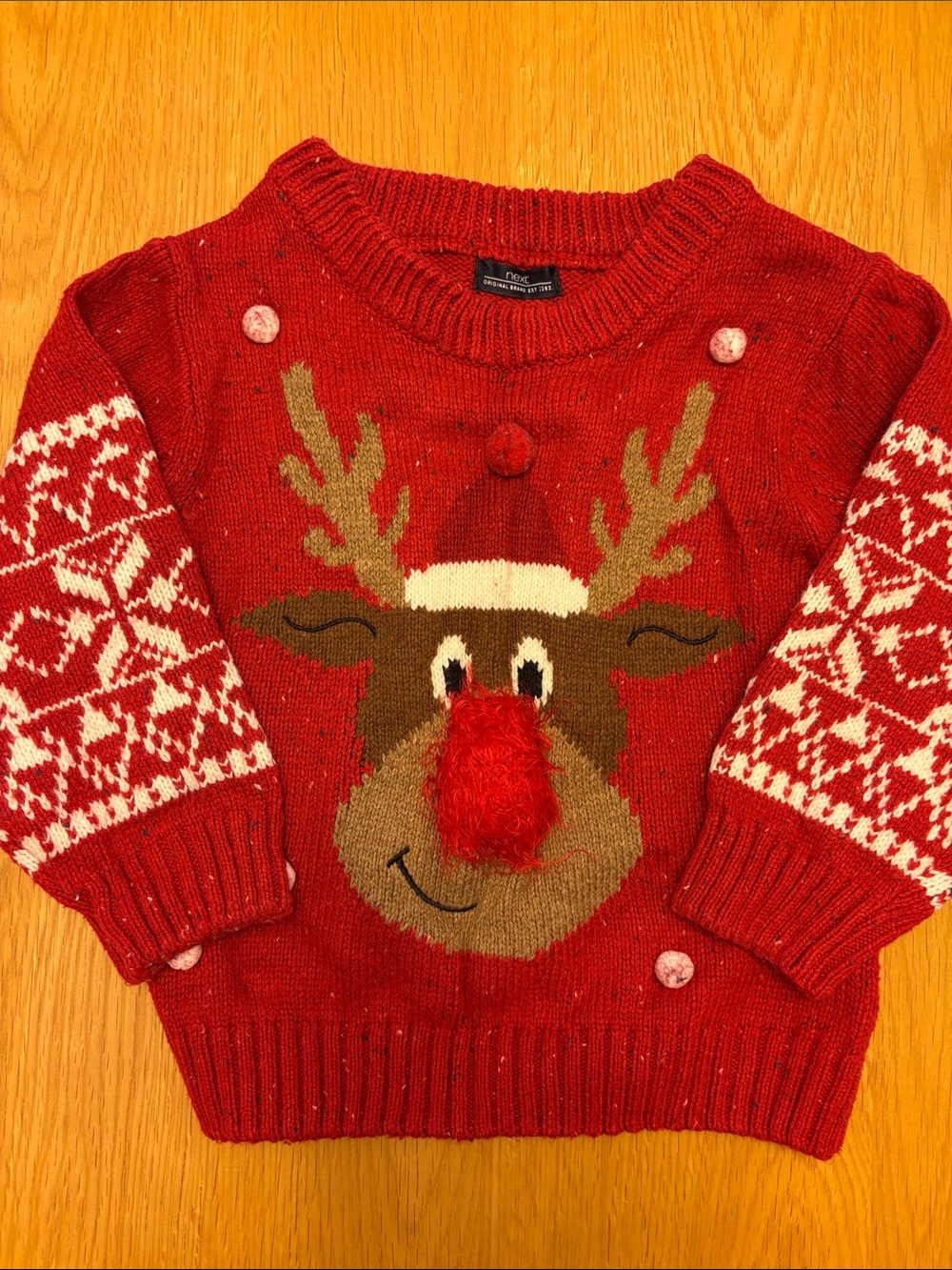 Baby Red Reindeer Christmas Sweater with White Accent - size 12-18 months